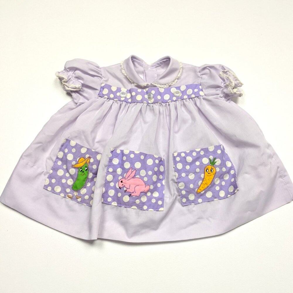 Vintage Handmade Dress Baby Girls Size 6m Lavender Pocket Pal